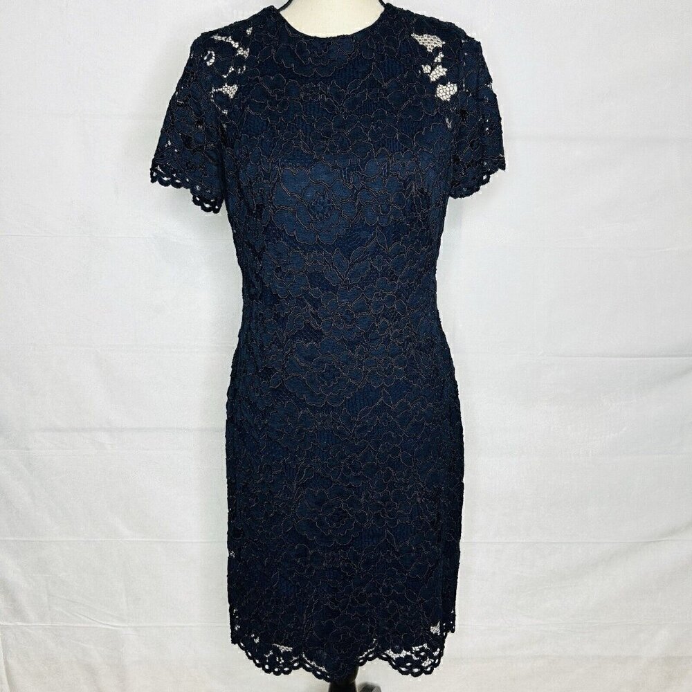Lauren Ralph Lauren Scalloped Hem Lace Overlay Navy Blue Dress Size 10